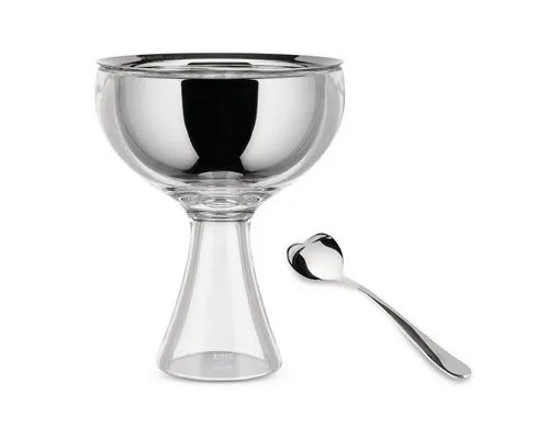 Alessi Big Love Eisbecher inkl. Löffel, eisgrau - Schalen & Schüsseln, ideal für romantische Eisabende, mit herzförmigem Löffel für frisch Verliebte und Paare.