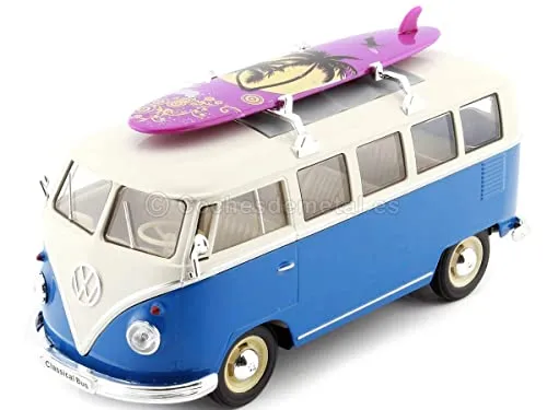 Welly 1:24 1962 Volkswagen Classical Bus mit Surfbrett rot/Weiss