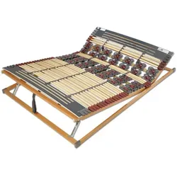 Zonen Teller-Leisten Lattenrost Rhodos Komfort KF 140x210 cm - Verstellbarer 7-Zonen Lattenrost für optimalen Liegekomfort. Die Kombination aus Tellerfederelementen und Federholzleisten sorgt für individuelle Unterstützung in Schulter- und Beckenbereich. TÜV-geprüfte Qualität für erholsamen Schlaf.