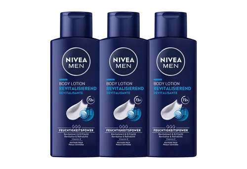 NIVEA MEN Body Lotion Revitalisierend 3 x 250 ml - Revitalisierende Body Lotion für Männer mit 24h Feuchtigkeit. Die nicht fettende Formel zieht schnell ein und sorgt für einen erfrischenden Kick. Ideal für die tägliche Anwendung.