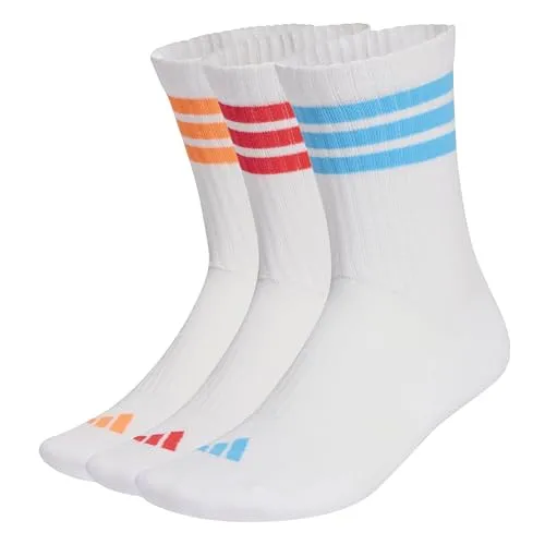 adidas Unisex 3STRIPES CUSHIONED SPORTSWEAR CREW SOCKS 3 PAIR PACK, white/Lucid Orange/lucid red, 42-45