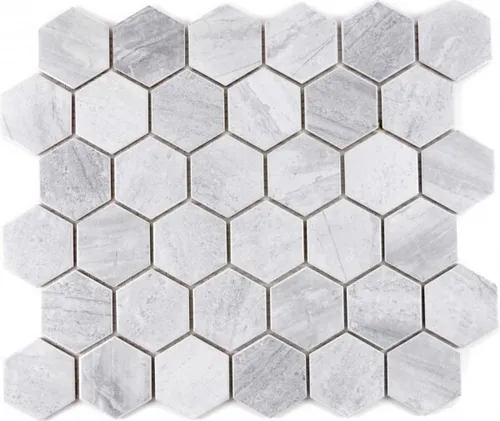 Hexagonale Sechseck Mosaik Fliese Keramik Travertin grau matt Fliesenspiegel ...