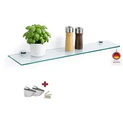 HOOZ Wandregal aus Sicherheitsglas - Klarglas 60 x 13 cm - Wandregal aus 6mm Sicherheitsglas, ideal für stilvolle Raumgestaltung. Belastbar bis 8 kg, inklusive Halterung und geschliffenen Kanten für Sicherheit und Eleganz.