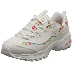 Skechers D'Lites Blooming Fields Damen Sneaker - Trendige Damen Sneaker in Weiß mit floralem Blütenprint, ausgestattet mit einer bequemen Air-Cooled Memory Foam Decksohle für optimalen Komfort und Unterstützung.