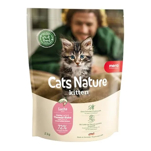 MERA Cats Nature Lachs Premium Kitten Trockenfutter für Katzen 2kg | Getreidefrei & zuckerfrei | Katzenfutter Trocken mit hohen Fleischanteil & Colostrum | Dry Cat Food