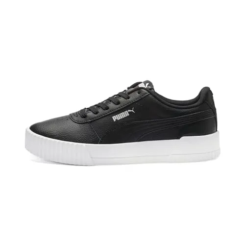 PUMA Damen Carina L Sneakers - California-Style in Schwarz, 41 EU - Damen-Sneaker mit Sockenähnlicher SoftFoam+ Einlegesohle für flexiblen Komfort und Obermaterial aus Leder für einen trendigen Look.