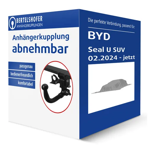 Abnehmbare Anhängerkupplung für BYD Seal U SUV 02.2024 - Anhängerkupplung von Brink, abnehmbar und ohne Eintragung in Fahrzeugpapiere, ideal für flexible Transporte und hohe Anhängelasten bis 1300 kg.