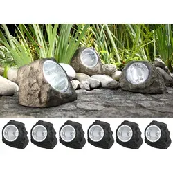 6er SET LED Deko Steine für den Garten – Solarbeleuchtung in Grau - Kunstvolle Solarleuchten für den Außenbereich. Robuste, graue Deko-Steine mit fest integriertem LED-Modul, ideal für stimmungsvolle Wegebeleuchtung. IP44 Schutz sorgt für zuverlässigen Einsatz bei jedem Wetter.