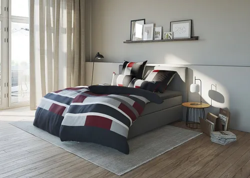 H.I.S Bettwäsche "Etienne" in Rot, 135x200 oder 155x220 cm - Moderne Bettwäsche Etienne von H.I.S im angesagten Blockstreifen Design. Hergestellt aus 100% Baumwolle, hautfreundlich und bis 60°C maschinenwaschbar. Unterstützt die Initiative Cotton made in Afrika.
