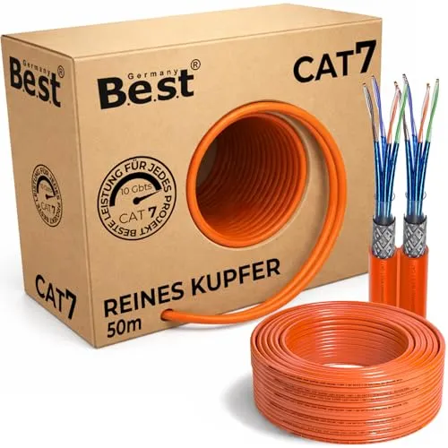 Germany B.e.s.t CAT 7 50M Duplex Netzwerkkabel - Hochwertiges 50m CAT 7 Duplex Netzwerkkabel mit S/FTP Abschirmung für optimale Signalqualität und maximale Geschwindigkeit. Ideal für Smart-Home- und Business-Anwendungen – zukunftssicher und zuverlässig.