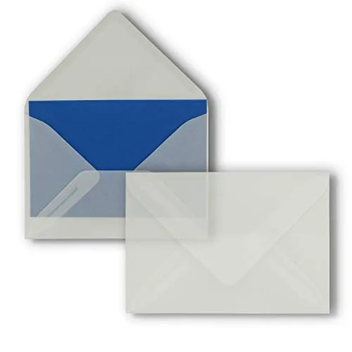 50x Briefumschläge B6-17,5 x 12,5 cm - Transparent - Nassklebung mit spitzer Klappe - 92 g/m² - Für Hochzeit, Gruß-Karten, Einladungen