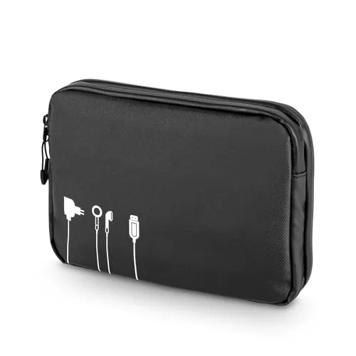 TROIKA Black Tech Pouch 2 - BBL64/BK - Kabeltasche für Elektronikzubehör – großes Fach mit 2-Wege Reißverschluss und 6 Netzfächern, Tarpaulin – schwarz