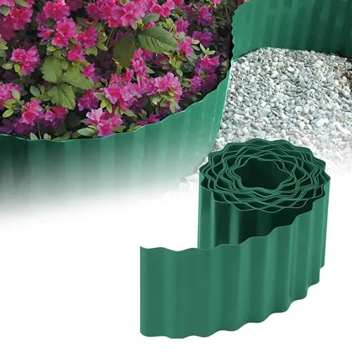 GARDENIX Rasenkante Kunststoff 9m, Höhe 15 cm - Beeteinfassung Gewellte für Blumenbeet - Beetumrandung Kunststoff Grün, Beetbegrenzung, Flexibel, Wetterbeständig, Einfache Montage