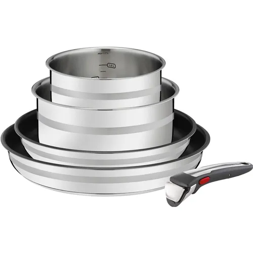 Jamie Oliver by Tefal Ingenio 5-teiliges Topf und Pfannenset - Pfannen und Töpfe mit abnehmbaren Griff, stapelbar und platzsparend. Mit kratzfester Titanium 6x Antihaftversiegelung für beste Bratergebnisse und einfache Reinigung.