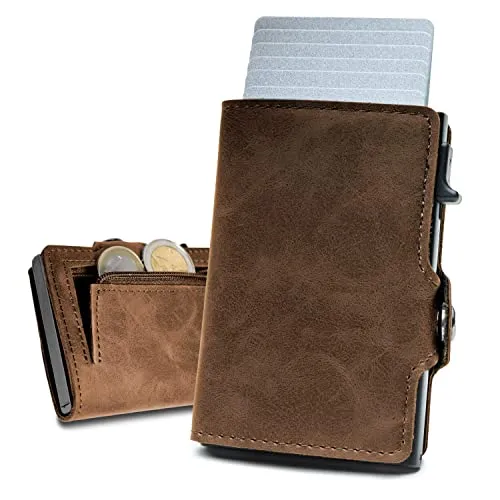 slimfin® Slim Wallet mit Münzfach - Kartenetui - Geldbeutel Herren - Geldbörse - Portemonnaie - Portmonee - Card Holder klein/Mini mit RFID Schutz - Braun