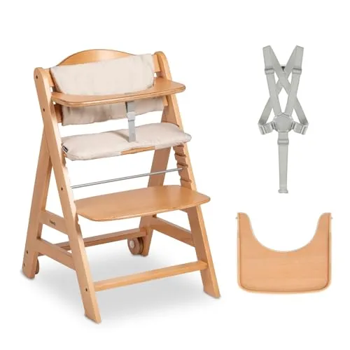 hauck Beta+ Kinderhochstuhl, Natural - Mitwachsendes Design für Kinder von 6 Monaten bis 90 kg - Hochstuhl aus FSC-zertifiziertem Buchenholz, anpassbar für alle Altersgruppen. TÜV-geprüft mit 5-Punkt-Gurt für maximale Sicherheit und Komfort.