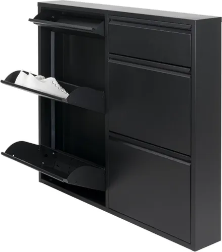 Schuhschrank SPINDER DESIGN "Billi", schwarz - Schuhschrank aus pulverbeschichtetem Metall mit 6 Fächern, ideal für Ordnung und Stil in Ihrem Flur. Maße: B: 98 cm, H: 86 cm, T: 15 cm.