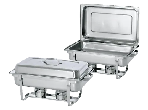 Bartscher Chafing-Dish 500486, Set aus 2 Stück, Edelstahl - Gastronomieartikel, ideal für Buffets. Beheizung über Brennpaste, kompatibel mit GN 1/1 und 9 Liter Volumen. Edelstahl mit abnehmbarem Deckel und seitlichen Griffen für einfache Handhabung.