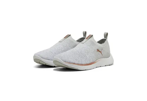 Puma Women Softride Remi Slip-On Knit Wn'S Road Running Shoes - Laufschuhe mit flacher Absatzform, ideal für komfortables Laufen und stylisches Training in der Trendfarbe Ash Gray-Rose Gold.