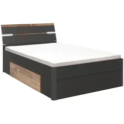 Mid.you Stauraumbett mit LED-Beleuchtung - Stylisches Stauraumbett in Graphit mit Eiche-Akzenten (140x200 cm), ideal für platzsparende Aufbewahrung dank 2 Bettschubladen und stimmungsvoller LED-Beleuchtung für ein modernes Schlafzimmer.