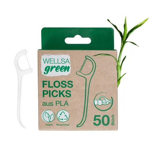 wellsamed wellsagreen Bio FlossPicks aus Maisstärke und PLA, 50 Stück