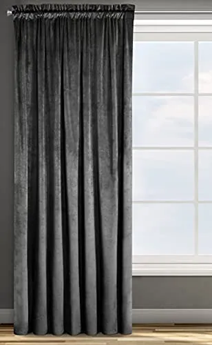Design91 Samtvorhang Kräuselband Blickdichte Vorhänge Samt Velours 135x270 Samtvorhänge ROSA (schwarz)