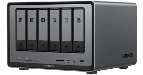 UGREEN NASync DXP6800 Pro NAS System 6-Bay - NAS-Server mit 10-Kern Intel Core i5, 8GB DDR5 RAM und 6x 3,5"-Einschüben für hohe Speicherkapazität und 2x 10 Gbit LAN für blitzschnelle Datenübertragung.