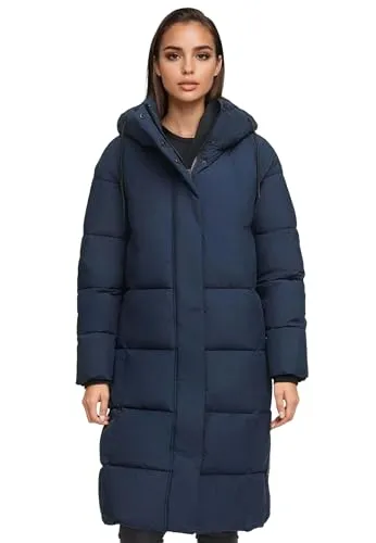 MARIKOO Damen Wintermantel N099 - Navy, Größe S - Gesteppt und komfortabel, mit abnehmbarer Kapuze und Bewegungsschlitz für optimale Bewegungsfreiheit. Ideal für kalte Tage mit hochwertigen Materialien und praktischen Taschen.