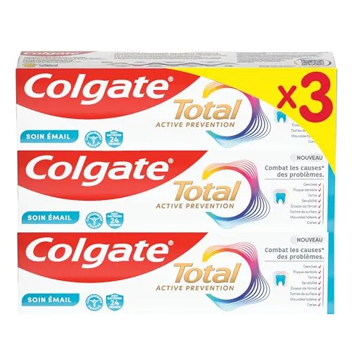COLGATE - Total Active Prevention Pflege Zahnschmelz 24 Stunden – schützt den Zahnschmelz und hilft bei der Vorbeugung von Mundproblemen – 3 x 75 ml