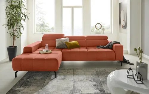 DOMO collection Ecksofa Cunelli tolle Sitznähte als Designelement, fester Sitzkomfort, L-Form, whlw. verstellbare Kopfteile, passend für gängige Saugroboter