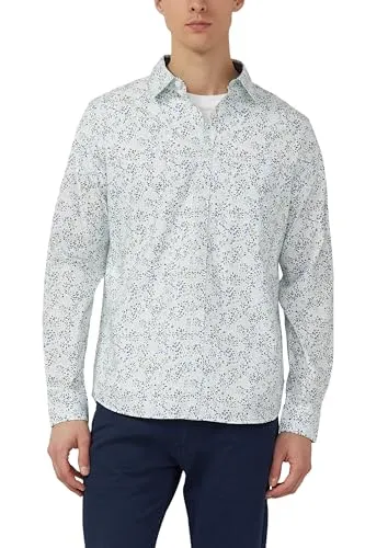 s.Oliver Slim Fit Langarmhemd mit All-over-Print - Stylisches Slim Fit Hemd aus leichter Popeline mit Wascheffekt. Ideal für einen modischen Auftritt, ausgestattet mit Kentkragen und Brusttasche.