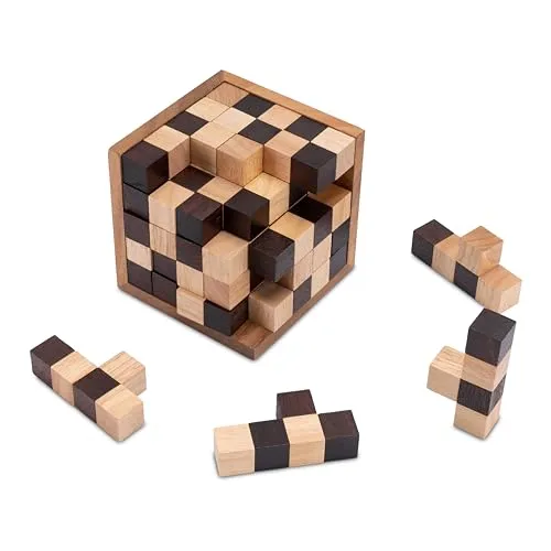 Logoplay Schach-Würfel 125 - 3D Puzzle XL - Holzspielzeug für Denksportler, 25 handgefertigte Bausteine aus nachhaltigem Samena- und Hevea-Holz, fördert logisches Denken und ästhetisches Empfinden, ideal für Kinder ab 6 Jahren und Erwachsene.