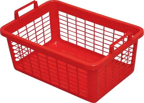 Wäschekorb eckig 80 l - Robuster Kunstoffkorb in Rot - Wäschekörbe - Schwer und stabil, mit hochstehenden Griffen für einfachen Transport und modernes Design.
