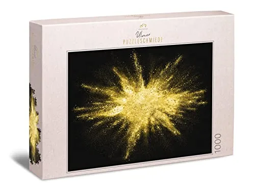 Ulmer Puzzleschmiede - Puzzle „Gold Rush“ - Impulsives Gold-Puzzlemotiv mit 1000 Teilen - Goldener Stern auf schwarzem Grund - Kreative Idee als Impossible-Puzzle in Gold - Puzzle Made in Germany