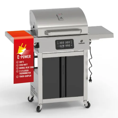 LANDMANN Elektrogrill Grillwagen Bbq Grill Elektro Grillstation Deckel Edelstahl