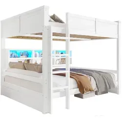 Stilvora Etagenbett Weiß, 160x200 cm, mit Stauraum & LED-Beleuchtung für Kinderzimmer - Das platzsparende Etagenbett bietet eine Liegefläche von 160x200 cm und zusätzliche Stauraumfächer. Mit integrierter LED-Beleuchtung für ein gemütliches Ambiente im Kinderzimmer.
