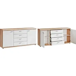 Procontour Kommode Sun BESTSELLER - Beige, Höhe 74 cm - Kommode in Eichefarbe-Weiß, mit 4 Schubkästen und 2 variabel verstellbaren Einlegeböden. Pflegeleichte Oberflächen, Made in Germany, ideal für eine gemütliche Atmosphäre im Flur.