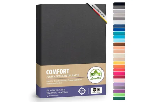 leevitex® Spannbettlaken Premium 170g/m², Gummizug: rundum, schwer und dick, 100% Jersey-Baumwolle, auch Boxspringbett geeignet