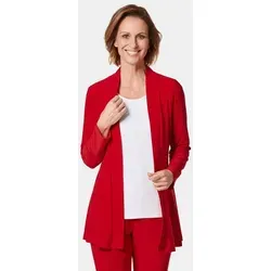 GOLDNER Shirtjacke Kurzgröße: Leichte Shirtjacke lila mit Stretch Damen Indoorjacke Uni, Shirtjacke, kaschierend, elegant, Schalkragen rot 19