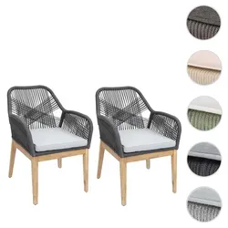 2er-Set Gartenstuhl HWC-H56b, wetterfest mit Rope und Akazie - Gartenstühle, wetterfestes Seilgeflecht und Akazienholz, inklusive bequemen, wasserabweisenden Kissen für ultimativen Komfort im Freien.