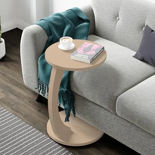 [en.casa] Beistelltisch Holeby - Flexibler C-Form Sofatisch auf Rollen - Beistelltisch fürs Wohnzimmer mit vier Rollen für müheloses Verschieben. Die platzsparende C-Form passt ideal unter Sofas und bietet vielseitige Ablageflächen für Snacks und Deko.