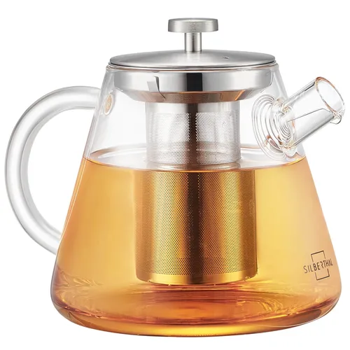 SILBERTHAL Teekanne Glas 1.5 l mit Siebeinsatz - Teekanne aus hitzebeständigem Borosilikatglas, ideal für E-Herd, Teewärmer & Gasherd. Perfekt für Teeliebhaber, die stilvoll genießen möchten.