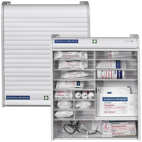 Holthaus Medical Verbandschrank Rollmed DIN 13157 - Schränke & Stationen, praktischer Verbandschrank mit Rollo, ideal für die schnelle und übersichtliche Erste Hilfe.