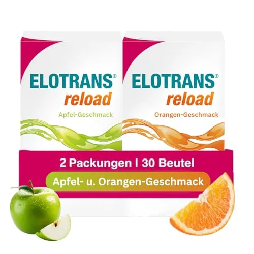ELOTRANS reload - isotonische Elektrolyt-Glucose-Mischung - Nahrungsergänzungsmittel mit Magnesium, Kaliumchlorid, Cholin und B-Vitaminen - 2 x 15 Beutel Apfel + Orange