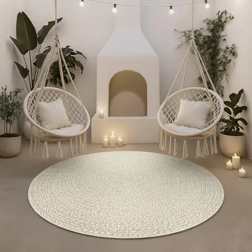 the carpet Kansas - Stilvoller Jute-Look Teppich, 120 cm Rund für jeden Raum - VIELSEITIG: Der Teppich im Jute-Look bringt rustikalen Charme in Ihr Zuhause. Ideal für Wohnzimmer, Esszimmer oder Flur, ist er pflegeleicht und strapazierfähig – perfekt für jeden Wohnbereich.