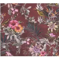 A.S. Création Dunkelrote Vliestapete mit Vögeln - Hochwertige Vliestapete in Dunkelrot mit floralen Motiven, 10,05 x 0,53 m, ideal für Schlafzimmer und Wohnzimmer - einfach zu verarbeiten und restlos abziehbar.