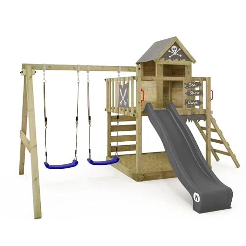 Wickey Spielturm Smart Cave – Abenteuer-Klettergerüst mit Schaukel - Schaukeln und Klettern für Kinder ab 3 Jahren. Mit Wellenrutsche, Kletterwand und 10 Jahren Garantie für unvergessliche Erlebnisse im Freien.