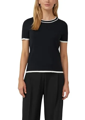 Kurzarmpullover S.OLIVER BLACK LABEL - Eleganter Damenpullover aus Feinstrick mit kontrastfarbenen Details, ideal für Freizeit und Büro. Bewegungsfreundlich und atmungsaktiv für optimalen Tragekomfort.