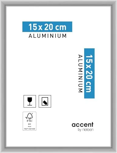 accent by nielsen Bilderrahmen, 15 x 20 cm, Aluminium, Silber matt, Fotorahmen zum Auftstellen und Aufhängen im Hoch- & Querformat, Echtglas, Accent