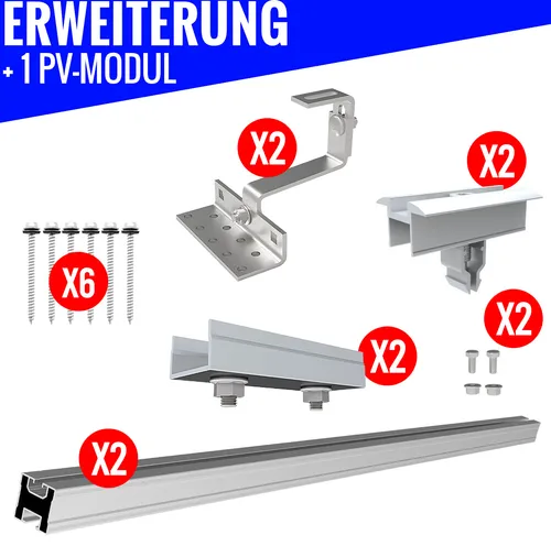 PV-Module Erweiterung Montage Set für Ziegeldach - Solar- & PV-Montagesysteme, witterungsbeständig und einfach zu montieren für Solarmodule 30-40mm, inklusive hochwertigem Aluminiumprofil und Edelstahl-Dachhaken.